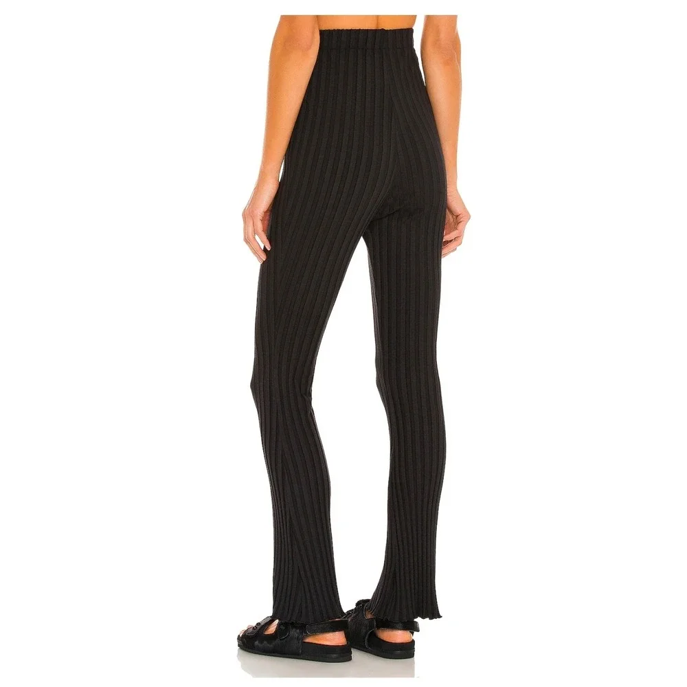 Lovers and Friends Ribbed Knit Pants Women XL Black Flare Capsule USA Chic Modal